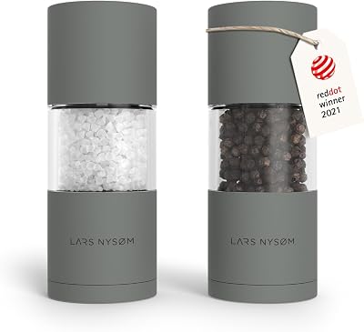 LARS NYSØM Sjæl Salt & Pepper Grinder Set Ash Gray, Adjustable Ceramic Mills