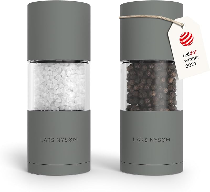 LARS NYSØM Sjæl Salt & Pepper Grinder Set Ash Gray, Adjustable Ceramic Mills