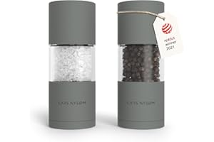 LARS NYSØM Salt and Pepper Grinder Set I Salt and Pepper Mills with Adjustable Ceramic Grinder 2 pieces I Manual Design Spice Mill Set (Ash Gray)