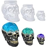 RESINWORLD Set of Large + Medium + Small 3D Skull Resin Molds, Flexible Clear Silicone Skull Head Molds, Silicone Molds for Resin, Soap, Clay, Candle Wax Casting, Halloween Home Decoration