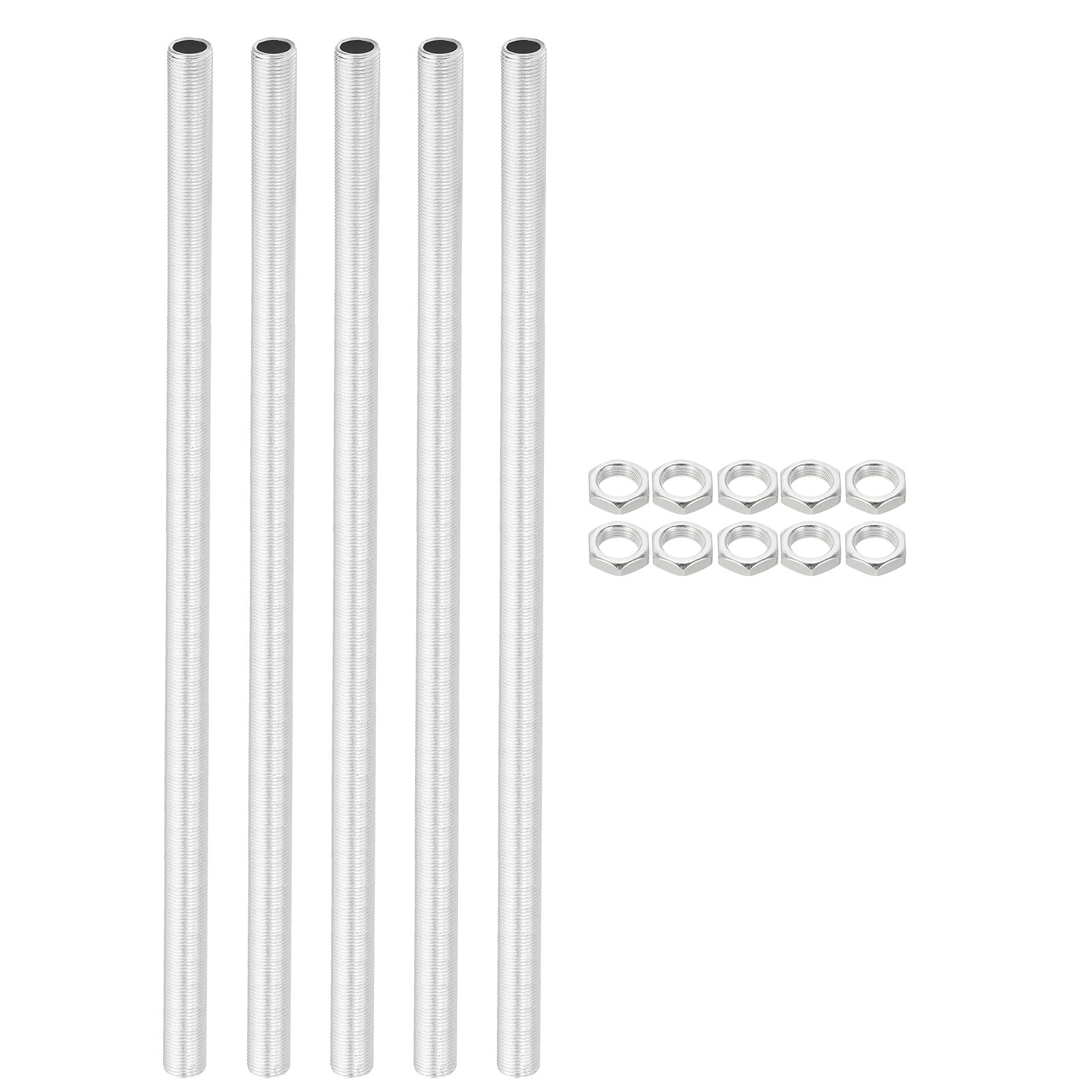 PATIKIL M12 Thread 300mm/11.8" Lamp Pipe Kit with Lock Nuts, 5 Set All Thread Rods Fasteners Hardware for Chandelier Ceiling Light DIY, Zinc Plating — image 1