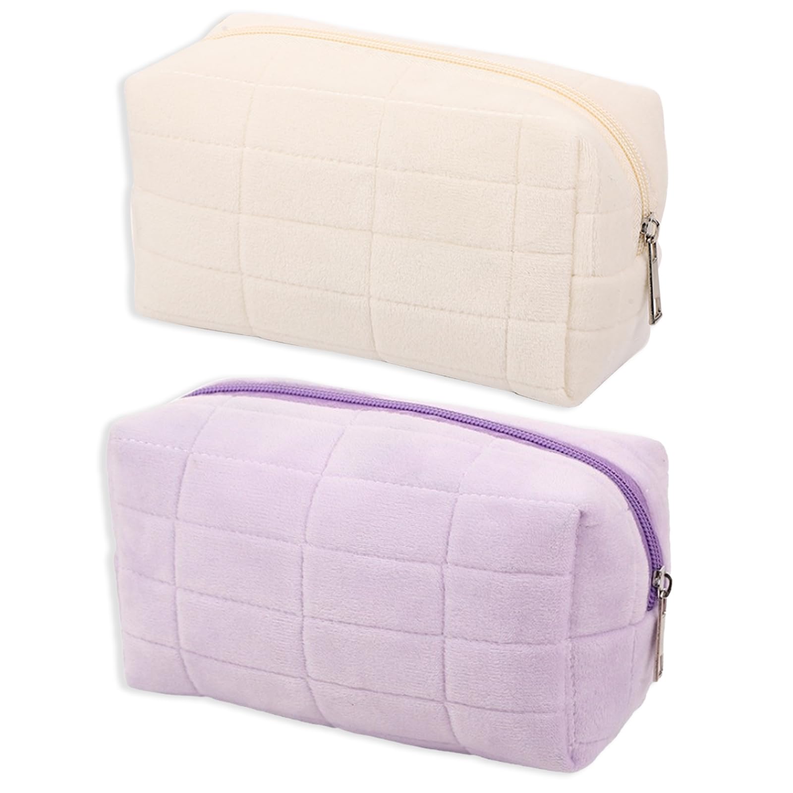 JSTHHTT 2PCS Makeup Bag, Soft Portable Cosmetic Bag, Travel Makeup Storage Bag, Make Up Pouch, Travel Toiletry Bag, Shower Bathroom Plush Toiletry Organizer for Women Girls