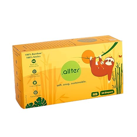 Allter Organic Bamboo Diapers, New Born Size,N 34 Count,White- Super Dry, Quick Absorb and eco Friendly