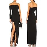 Aigeman Women Off Shoulder Long Sleeve Maxi Dress with Side Slit Palmer Formal Dress One Shoulder Evening Gown 351