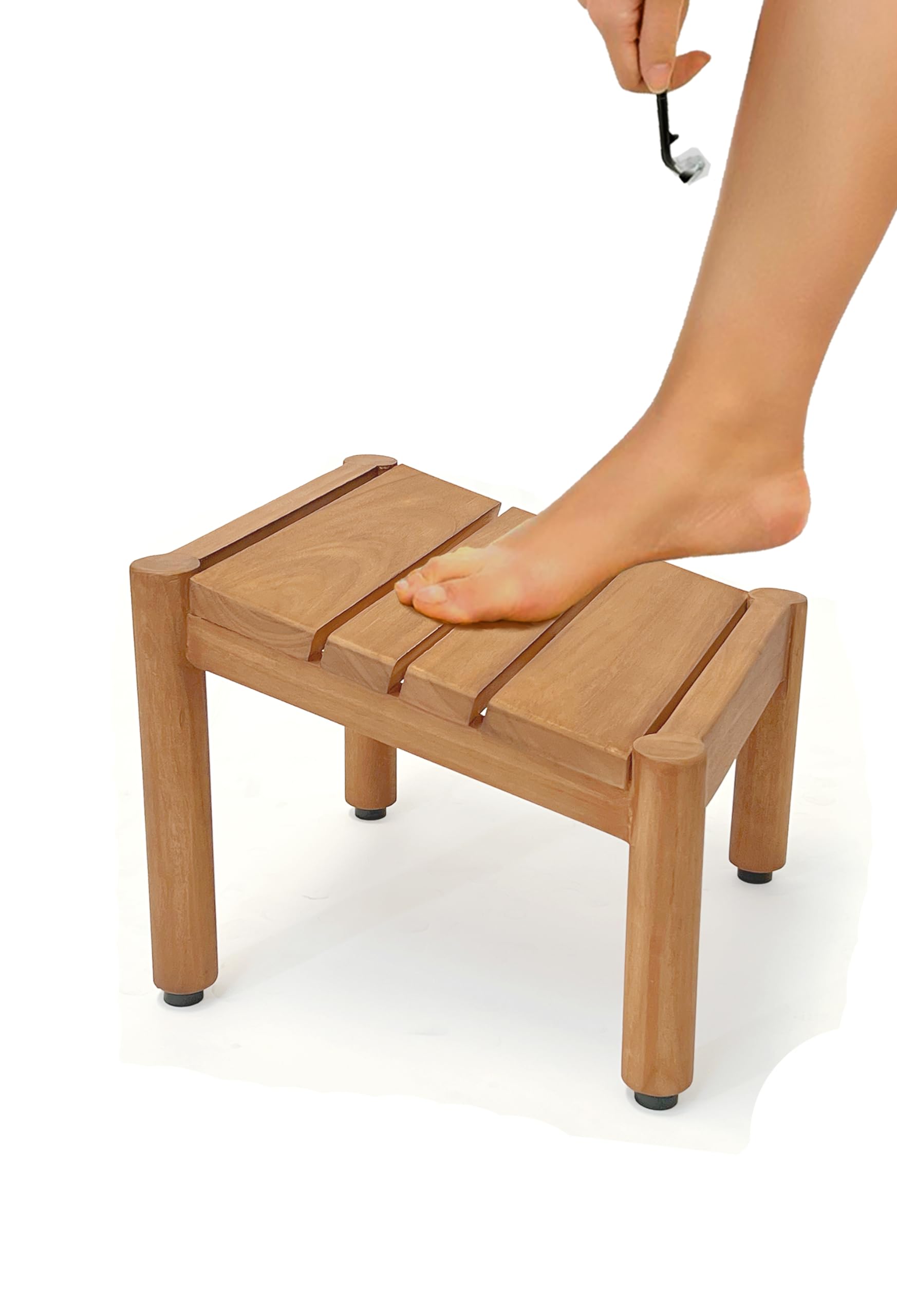 Photo 1 of Asta Spateak Select Solid Teak Shower Foot Stool for Shaving Legs, Leg Shaving Pedestal, Teak Shaving & Washing Foot Rest, Fully Assembled, ST-54