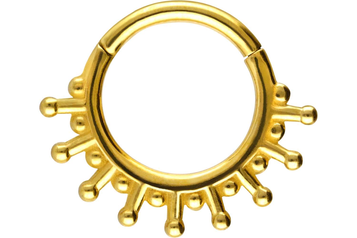 PIERCINGLINE Segment Ring Clicker, Sun Rays, Piercing Jewelry, Surgical Steel, 1.2mm Gauge, 8mm Inner Diameter, Gold, Unisex