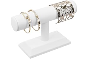 MOOCA T-Bar Deluxe Wooden Bracelet Holder Display, Watch Hoder, Bracelet Display Stand, Jewelry Stand Organizer, White Leathe