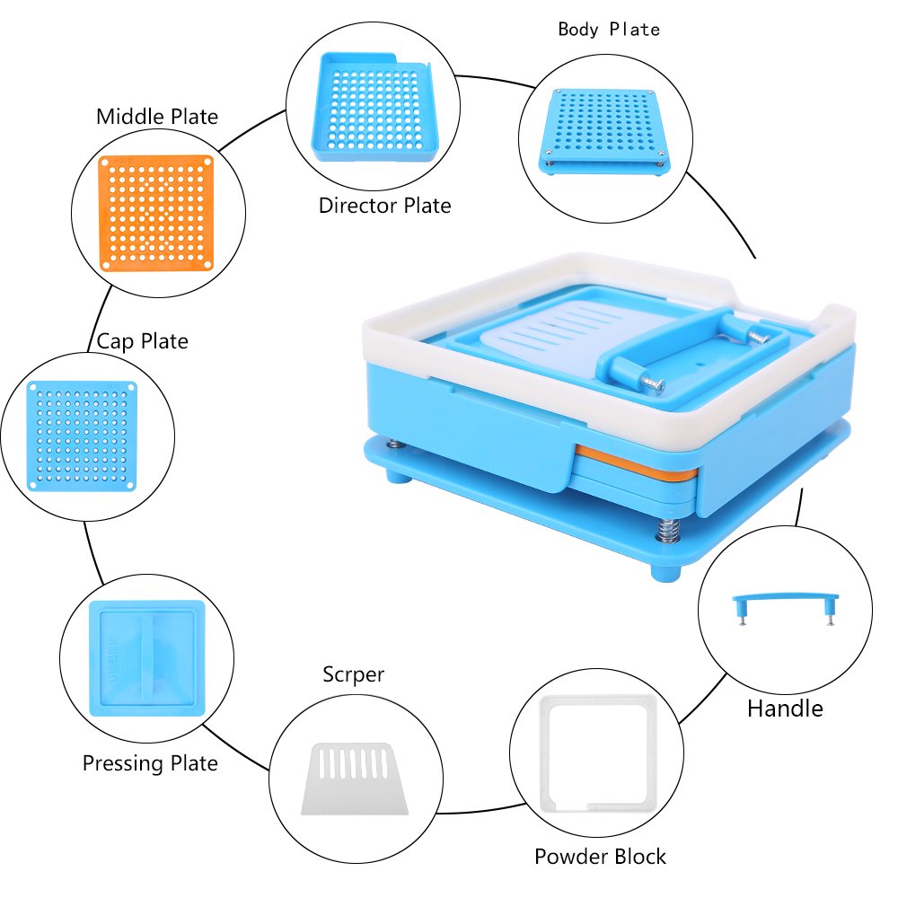 100 Holes (0#) Capsule Holder Tray with Spreader Second Generation Filling Machine Tool Gelatin Veggie Capsules For Vitamins, Coffee Powder Herbs (Blue)