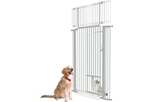 JIPRLAK 71" Extra Tall Cat Gate 31.8 Wide Cat gate for Doorway Pet Gate with Cat Doors NO Drilling Pressure Mount Kit for Cats and Dogs Indoor Doorways liveing Room Bedroom