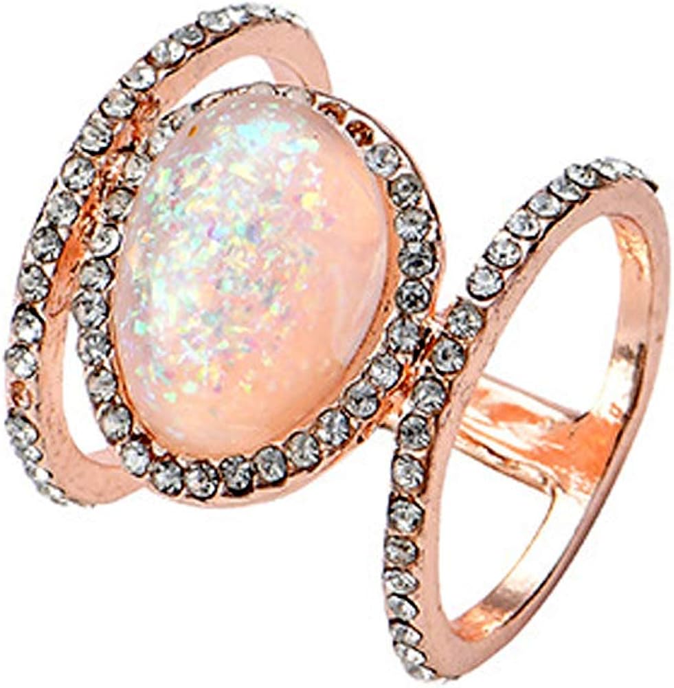 Natural Moonstone Rose Gold Plated 925 Sterling Silver Rhinestone