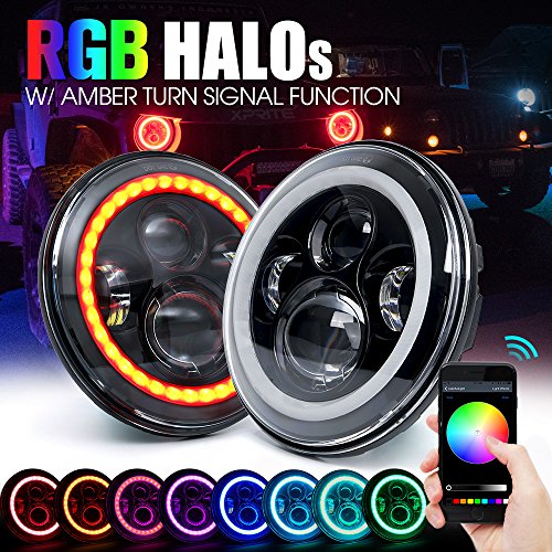 Xprite 7" inch round bluetooth rgb 90w 7400 lumens hi/lo bea…