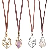 SUNNYCLUE 1 Box 6pcs Stone Necklace Holder Empty Crystal Holder Gold Silver Adjustable Gemstones Cage Charms Pendants Imitation Leather Necklace Rope Cord for Jewelry Making DIY Supplies Crafting