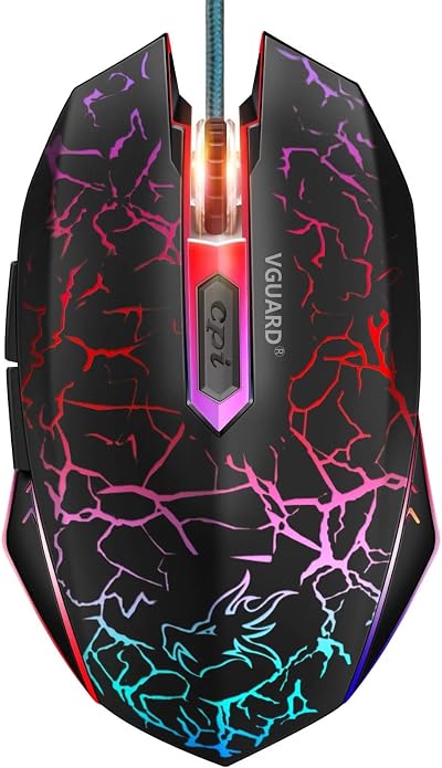 VGUARD Gaming Mouse Comfortable Wired USB Optical RGB 7 LED 4 DPI 6 Buttons