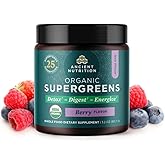 Ancient Nutrition SuperGreens Powder with Probiotics, Organic Berry Flavor Greens, Made from Real Fruits, Vegetables and Herbs, Digestive and Energy Support, 12 Servings, 3.2oz