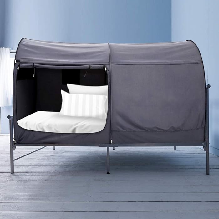 Alvantor Bed Canopy Tents Dream Privacy Space Queen Size Sleeping Tents Indoor Pop Up Portable Frame Curtains Breathable Grey Cottage (Mattress Not Included) Reducing Light