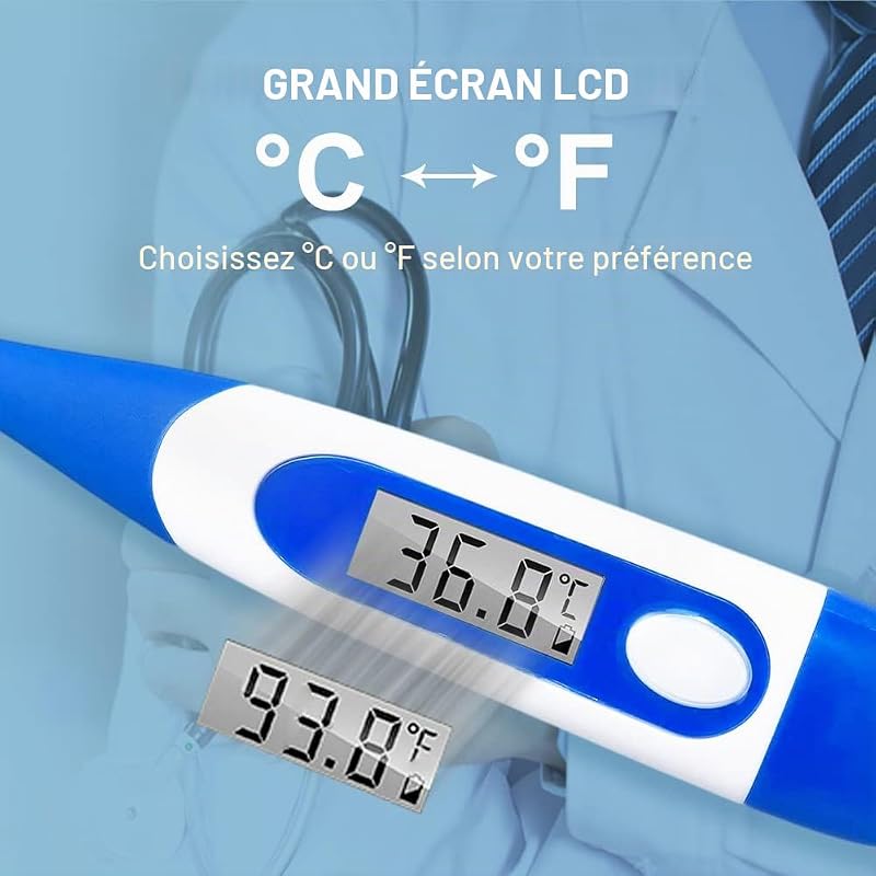 Thermomètre Flexible pour Adultes et Enfants, Berrcom Thermomètre Buccal Médical et Pour Avant-Bras étanche avec Alarme de Fièvre