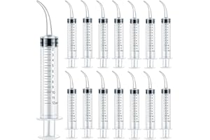 OLCANA 12 Pieces 12ml Plastic Syringes with Sterile Individual Wrap Disposable Curved Tip Syringe for Feeding Pets, Measuring