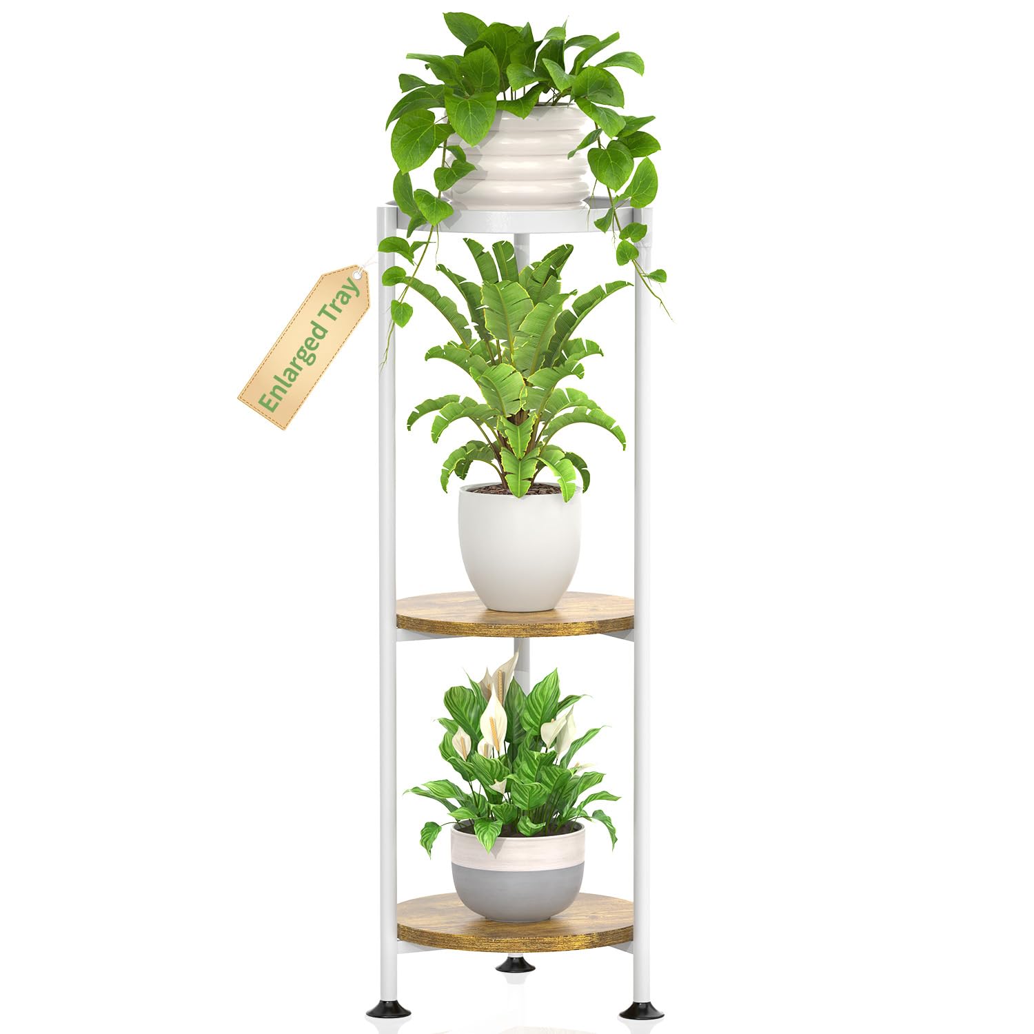 KMOTASUO 3 Tier White Plant Stand Indoor for Large Tall Heavy Duty Planter, Multiple Sturdy Metal Flower Corner Rack for Narrow House Floor, Iron Vertical Level Round Orchi Holder Organizer, Modern Image