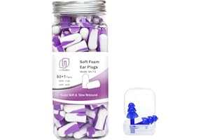 LYSIAN Ultra Soft Foam Ear Plugs Sleeping-Noise Cancelling Earplugs 38dB SNR - Sleep Ear Plugs Noise Reduction for Snoring, Mowing, Shooting Sound Block,Double Color Purple/White