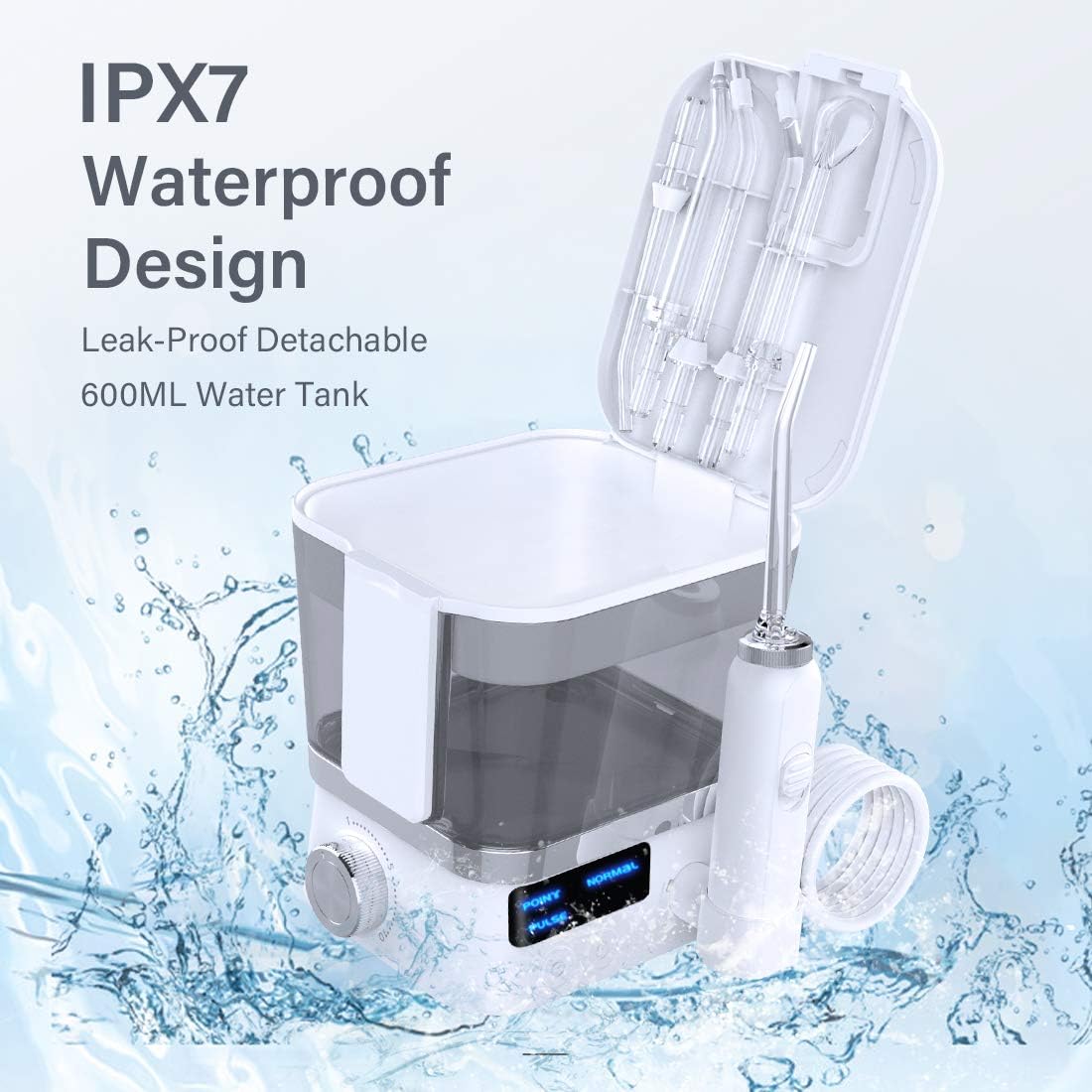 KUSKER Water Flosser Teeth Cleaner, Portable Dental Oral Irrigator for Travel & Family with 10 Adjustable Pressure & 3 Modes, 8 Multifunctional Tips, Storage Case, 600ML Professional Teeth Braces Care: Health & Personal Care