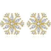 Reffeer Solid 925 Sterling Silver Snowflake Stud Earrings for Women Teen Girls CZ Snowflake Stud Earrings Christmas
