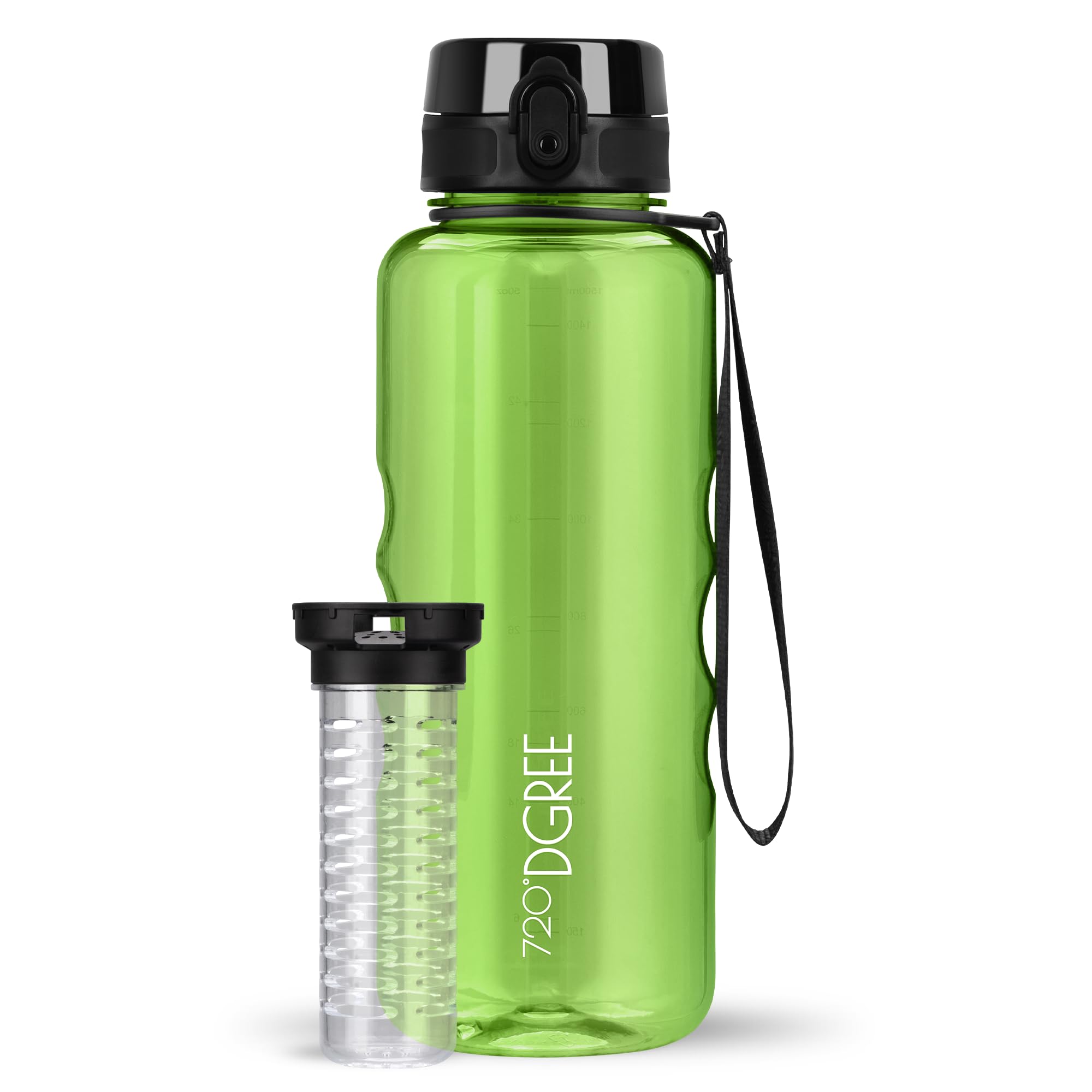 720°DGREE Water Bottle “uberBottle“ - 1.5 L crystalClear +Fruit-Infuser - BPA-Free Tritan, Leakproof, Reusable Drinking Bottle - Sports Bottle for Gym, Fitness, Hiking, Travel, School, Office