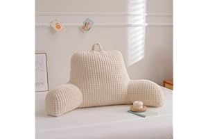 Aimuan Reading Pillow Bed Rest Wedge Backrest Pillow with Arms Back Support for Sitting Up in Bed Cushion Incline Rest Sleeping Snoring Pillow (Ivory-Waffle,Large)