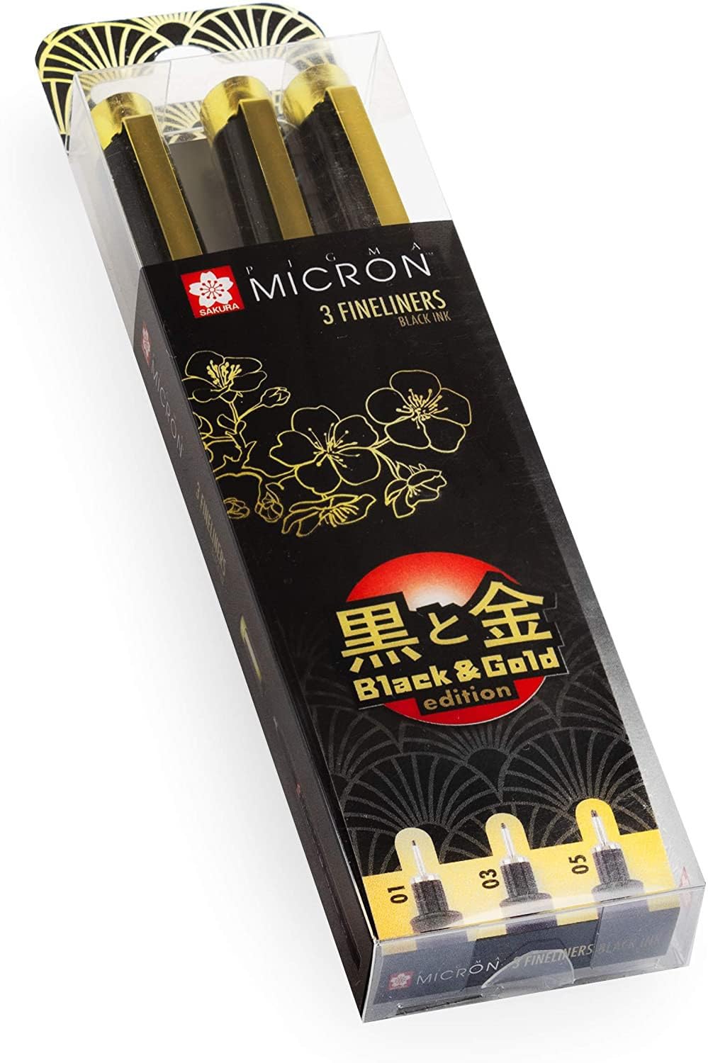 Sakura Pigma Micron Black & Gold Edition fineliner set | 3 sizes, black (POXSDKB3YOS)
