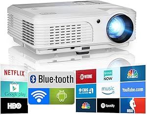 2020 Bluetooth Projector WiFi Android LCD LED Smart Video Projectors Home Theater 4400 Lumens Support HD 1080P Airplay HDMI USB RCA VGA AV for Smartphone DVD Game Consoles Laptop Outdoor Movie
