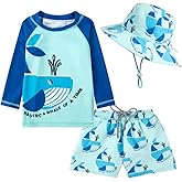 Baby Toddler Boys UPF 50+ Rashguard Set Swimsuit with Sun Hat Bathing Suit Swimwear for Beach Pool Sun Protection