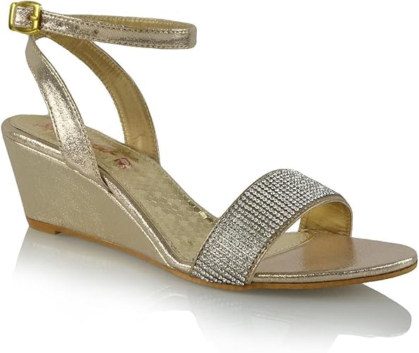 gold diamante wedge sandals