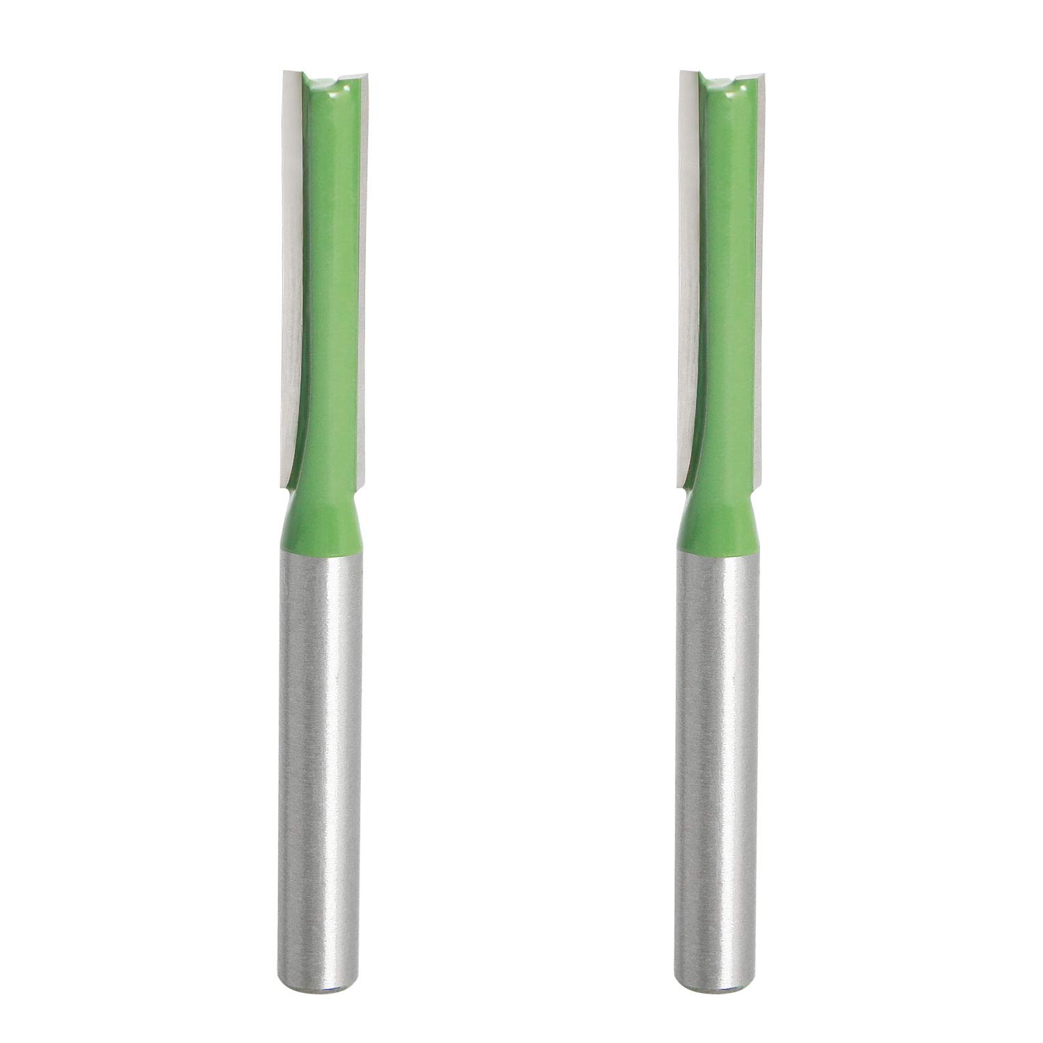 Aopin Router Bit 6mm Cutting Dia 6mm Shank Dia Double Flute Straight Bit Carbide for Woodworking Milling Cutter Tool, Green, Silver, 2Pcs