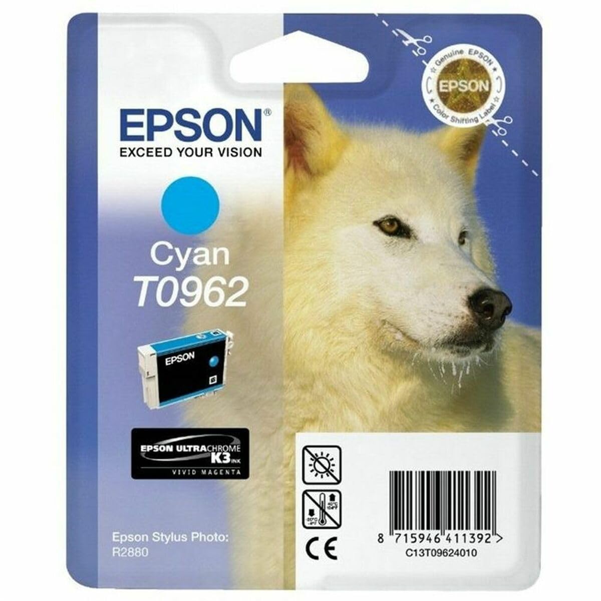 Epson T0962 Inkjet Cartridge UltraChrome K3 Page Life 1505pp Cyan Ref T09624010, Genuine