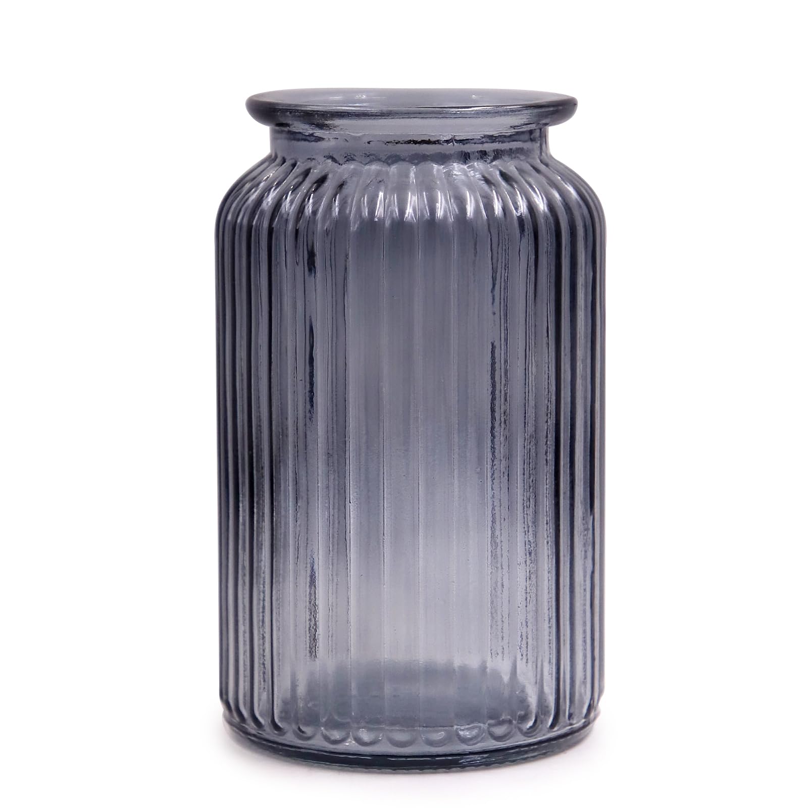 OFFIDIX Glass Vase, Modern Minimalist Style Vertical Stripe Column Flower Vase for Office, Home, Party and Wedding Decoration (Grey)