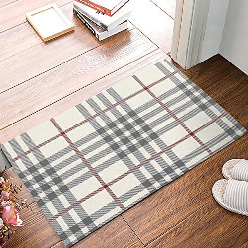 Rustic Grey Ivory Red Buffalo Check Plaid Doormat 23.6x15.7inch