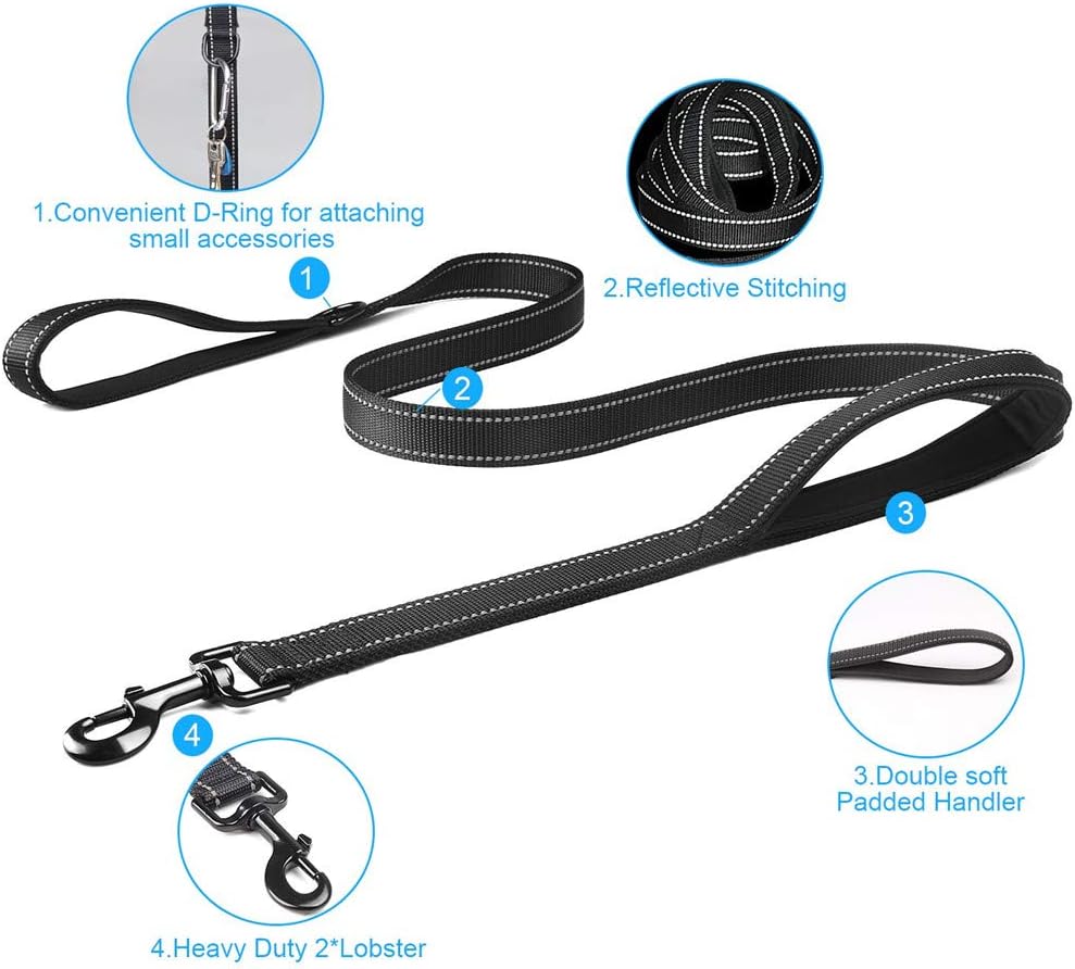 Yih Vane Double Handle Dog Leash, 4.9ft Nylon Reflective Dog Lead with Padded Handles for Small to Medium Dogs - Red - Image 5