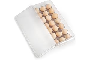 CherHome Egg Container for Refrigerator，Plastic Egg Holder 21 Count，Egg Storage Container Egg Organizer Egg Tray for Refrigerator，Clear Fridge Egg Holder,Clear