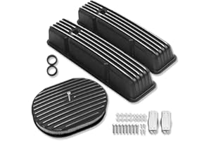 IMOOA Tall Finned Valve Covers for SBC 283 305 327 350 400 1958-1986 and 12" Oval Full Finned Air Cleaner Black