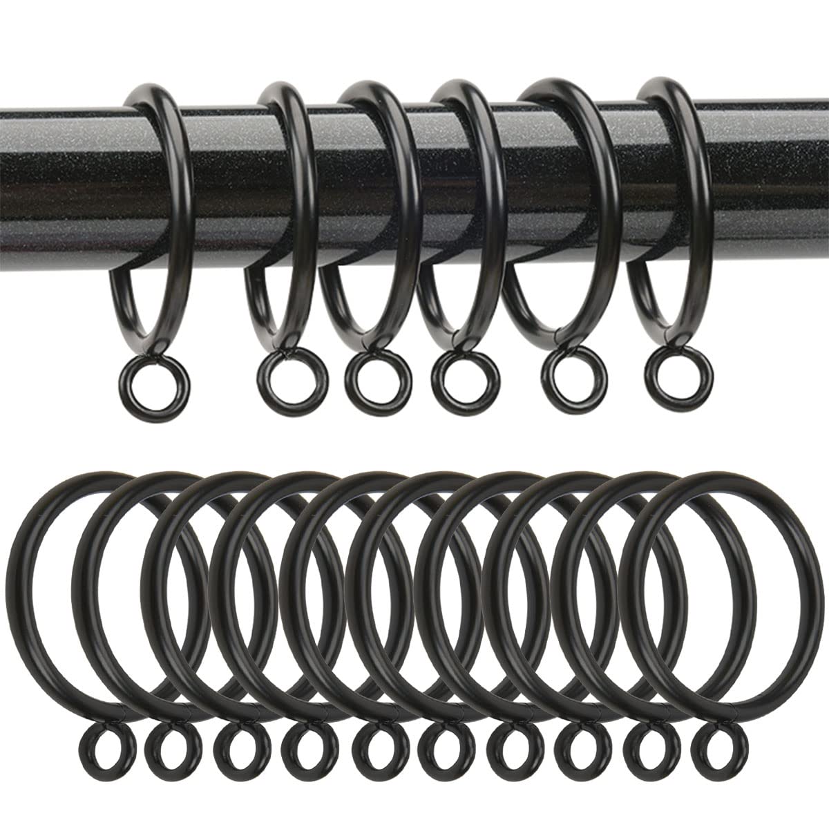 AYSUM 50 Pack 38mm Metal Curtain Rings, Drapery Pole Rod Hanging Rings for Drapery, Rods and Shower (Black)