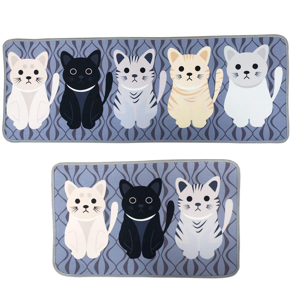 LEEBEI Kitchen Mats Rugs Sets Non-slip Washable Floor Carpet Bedroom Mats Sets (47.2 ×15.7 inch +23.6×15.7 inch (Cats)