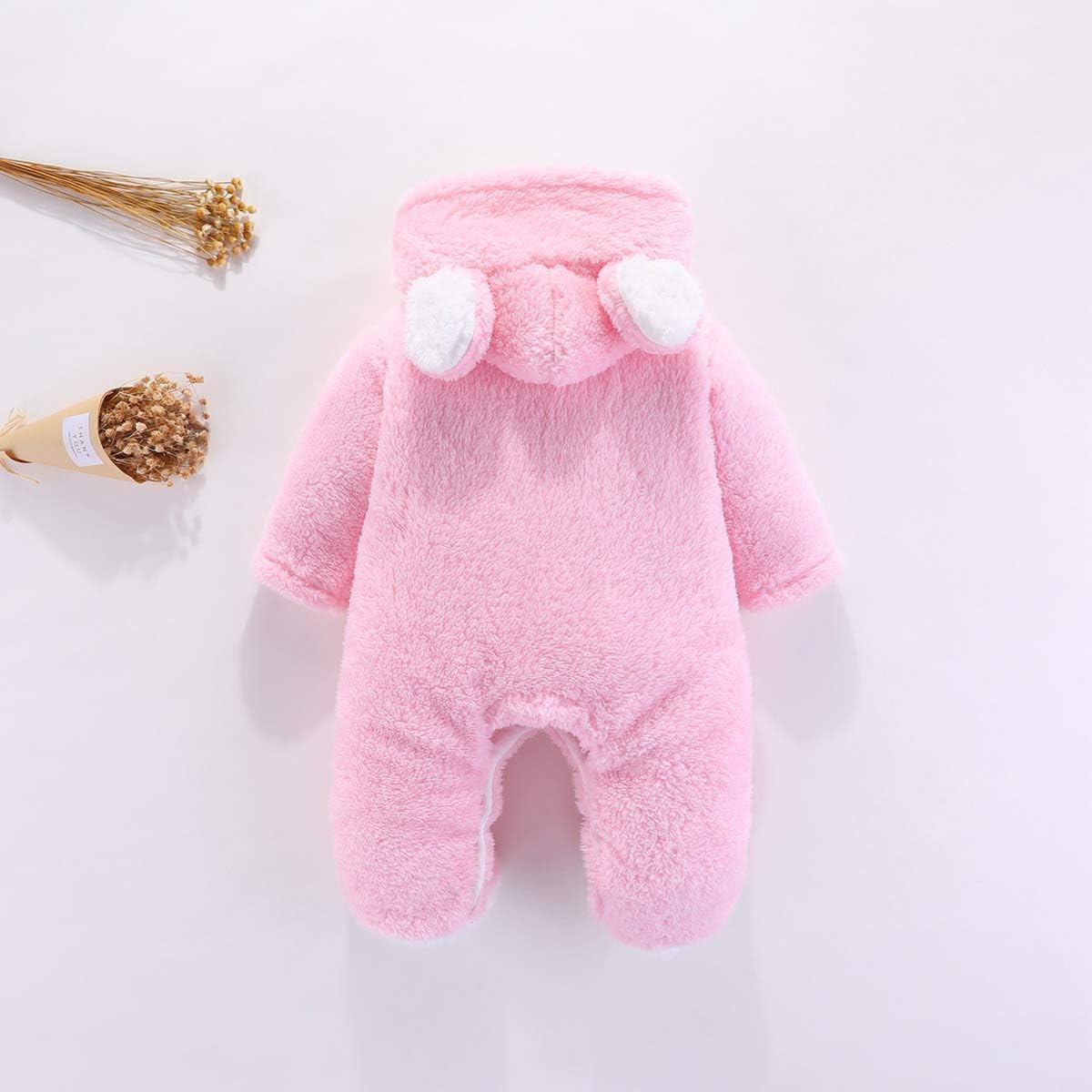 Aisheny Newborn Baby Ear Snowsuit Jumpsuit Warm Winter Hooded Footed Bodysuit Fleece Outerwear: Clothing