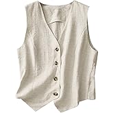 MINTLIMIT Women's Linen Vest Casual Button Down Sleeveless V Neck Blazer Tank Top Lightweight Business Jacket Waistcoat Vest with Pocket