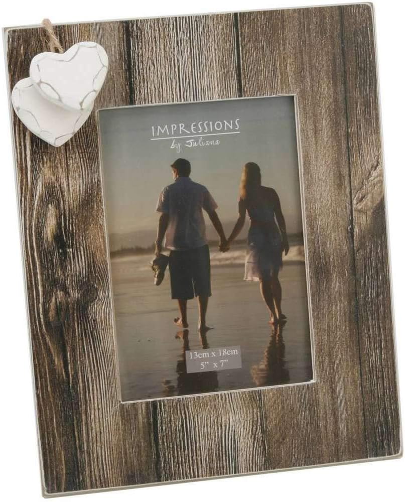 'Personalised Two Hearts Wooden Photo Frame, 5 x 7" (13 x 18cm), Brown, 11 l x 9 h inches