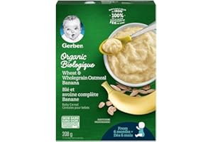GERBER Organic Cereal Wheat & Wholegrain Oatmeal with Banana, Baby Food, Cereals, 6+ Months, 208 g, 6 Pack - Packaging May Va