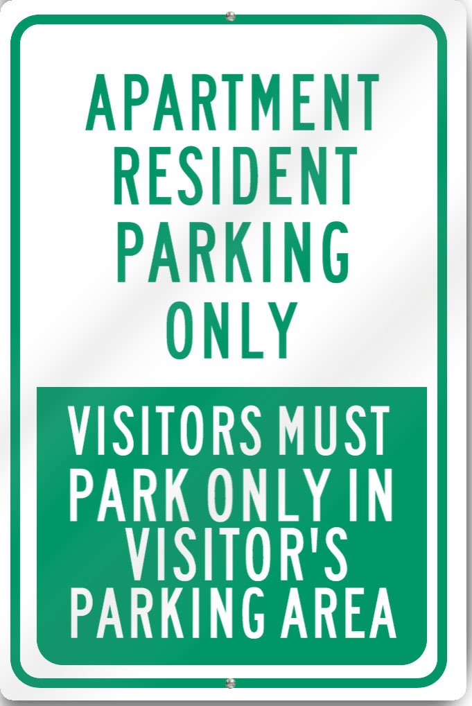 Apartment Resident Parking Only Metal Sign 12" wide x 18