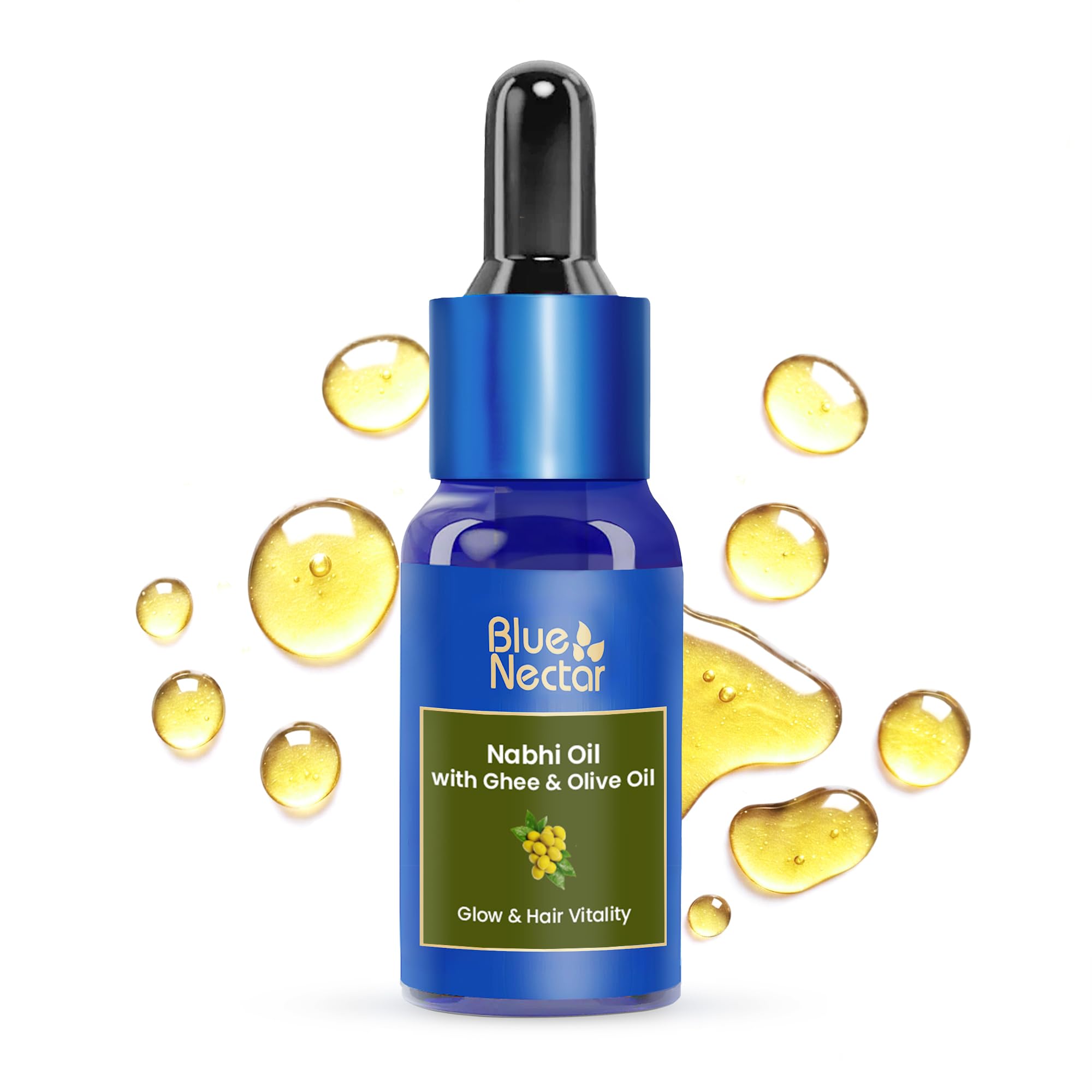 Blue Nectar Nabhi Oil with Ghee & Olive | Ayurvedic Belly Button Oil for Glowing Skin & Strong Hair | Deep Hydration & Nourishment | 100% Natural Ingredients (22 Herbs, 10ml)