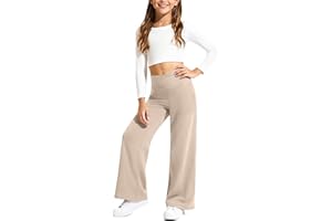 G4Free EverGoing Girls Wide Leg Yoga Pants High Waist Cross Waistband Kids Sports Clothes with 2 Pockets 6-12 Years