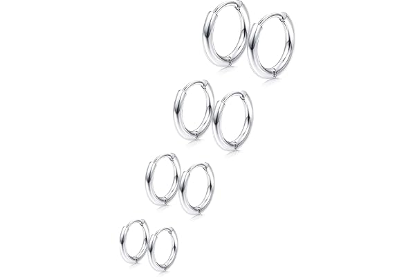CASSIECA 4 Pairs 316L Surgical Stainless Steel Huggie Hoop Earrings 8mm/10mm/11mm/12mm/14mm Hypoallergenic Earrings Hoop Cart