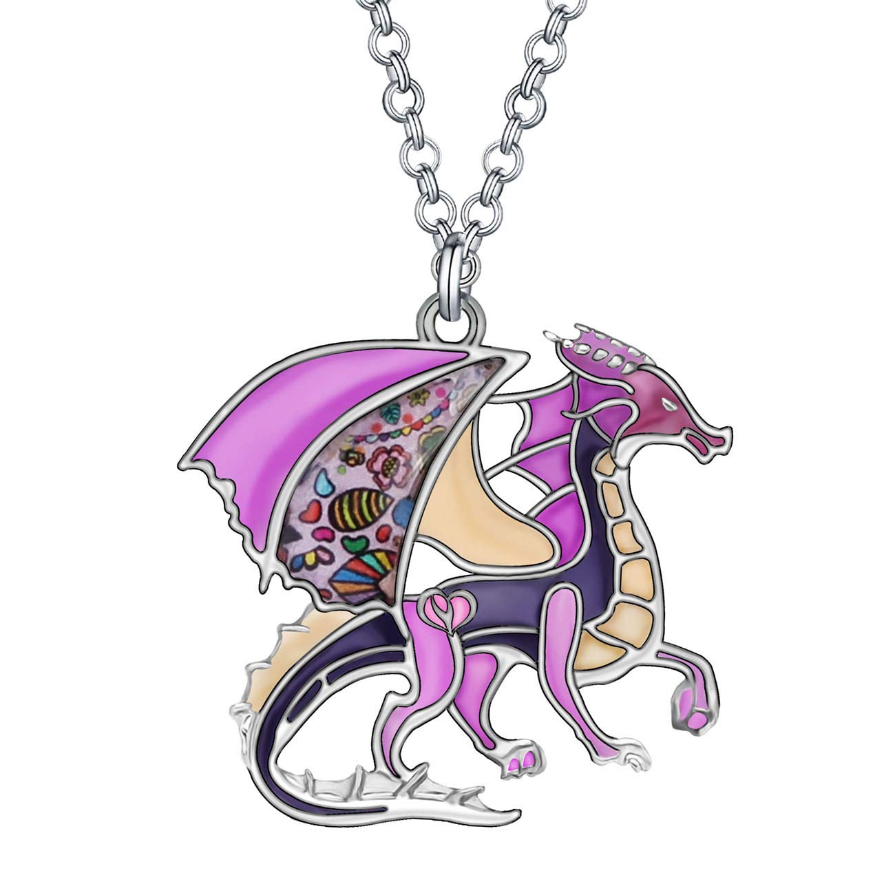 NEWEI Enamel Dragon Necklace Pendant Dainty Dragon Jewelry Gifts for Women Girls (Purple)