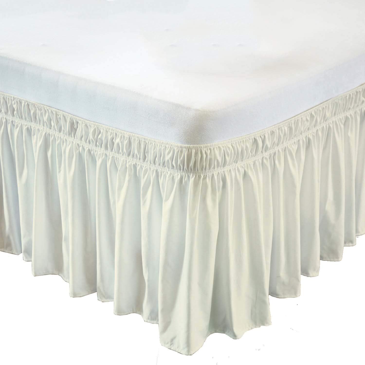 Wrap Around Elastic Bed Skirt Ivory for King Size Beds 21 Inches Drop Dust Ruffles, Polyester/Microfiber Silky Soft & Wrinkle Free Classic Stylish Look in Your Bedroom
